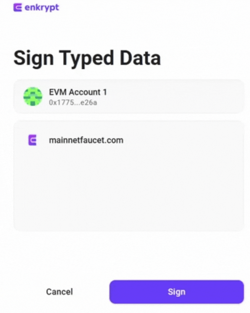Enkrypt signing prompt example